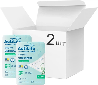Упаковка одноразових поглинаючих пелюшок ActiLife Med Super 60х60 см 10 шт х 2 пачки (4820174981884)