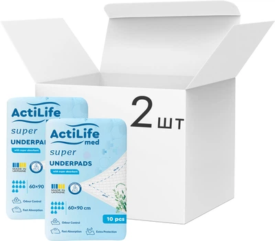 Упаковка одноразових поглинаючих пелюшок ActiLife Med Super 60х90 см 10 шт х 2 пачки (4820174981891)