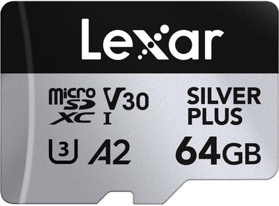 Карта пам'яті Lexar Professional microSDXC SILVER Plus 64GB UHS-I A2 V30 U3 4K (LMSSIPL064G-BNANG)