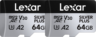 Набір карт пам'яті Lexar Professional microSDXC SILVER Plus 64GB UHS-I A2 V30 U3 4K 2 шт. (LMSSIPL064G-B2ANG)