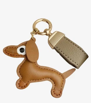 Брелок-подвеска в стиле Hermes Такса Элит на сумку, косметичку, пенал коричневый