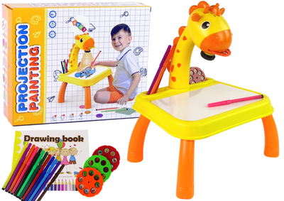 Stolik do nauki rysowania z projektorem LEAN Toys Dinozaur żółty i akcesoria (5905323210028)
