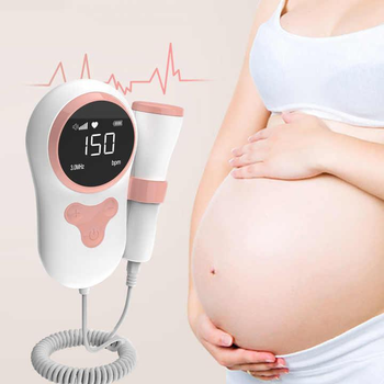 Домашній детектор серцебиття плода із РК дисплеєм Fetal Doppler, портативний фетальний доплер для вагітних FDL-055-White/Pink
