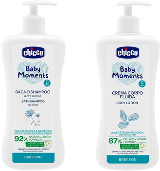 Набор для тела и волос Chicco Baby Moments Шампунь Без слез с экстрактом календулы 500 мл + Лосьон с миндальным молочком 500 мл (10591.00/10595.00)