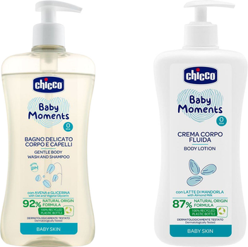 Набор для тела и волос Chicco Baby Moments Гель-шампунь Без слез с Экстрактом овса 500 мл + Лосьон для тела с Миндальным молочком 500 мл (10594.00/10595.00)