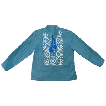 Вишиванка лляна для хлопчика довгий рукав Trendy Tot 03-01377 блакитний 128 см (8 років)