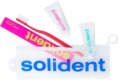 Набор для путешествий "Mint & Peach" - Solident Travel Kit (toothbrush/1pc + toothpaste/2x25ml + bag) (1437660-29415119)