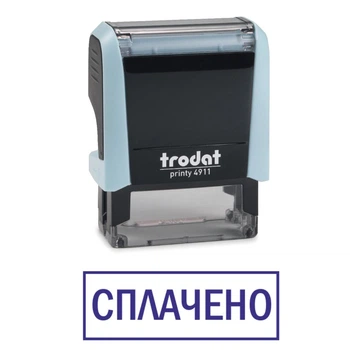 Штамп СПЛАЧЕНО на автоматической оснастке Trodat 4911 размером 38х14 мм Пастель синий (в рамке)