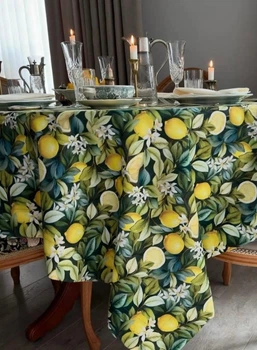 Водовідштовхуюча скатертина на круглий стіл "Лимонний сад" D 160