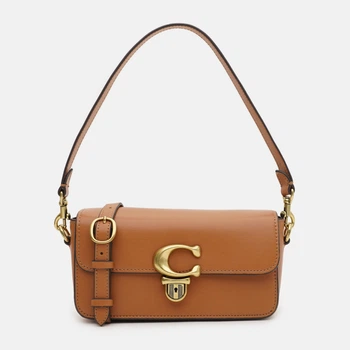 Сумка багет женская из натуральной кожи маленькая Coach Studio Baguette Bag BG-COA-43 Коричневая (195031682285)