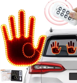 Жестова ладонь на заднє скло Авто LED Лампа рука смайл Світлодіодна з пультом управління декоративна підсвітка наклейка на батарейках 7 жестів