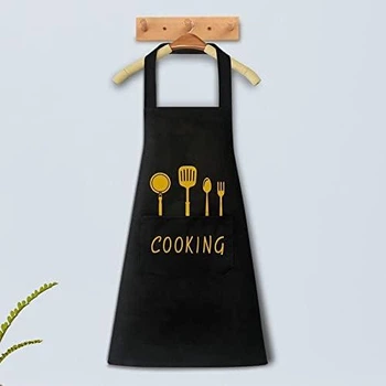 Водонепроницаемый кухонный фартук с принтом Cooking на завязках с карманом, черный с золотым (107215053)