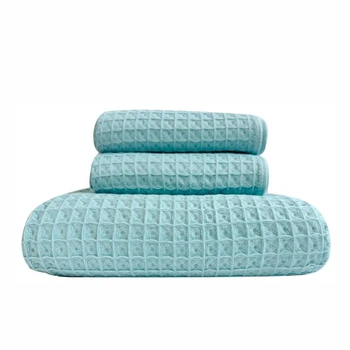 Набор 3 вафельных полотенца Lovely Svi для ванной, отелей, SPA, саун, кухні 70x140 см , 2 шт - 34x72 см - Морская пена
