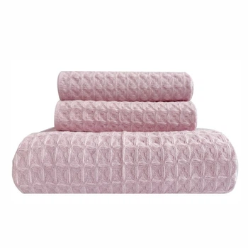 Набір 3 вафельних рушники Lovely Svi для ванної, готелів, SPA, саун, кухні 70x140 см , 2 шт - 34x72 см - Рожевий