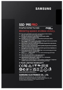 Накопитель SSD 1ТB Samsung 990 PRO M.2 2280 PCIe 4.0 x4 NVMe V-NAND MLC (MZ-V9P1T0BW) Smart