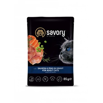 Корм Savory Cat Pouch for Adult with Salmon and Peas in Gravy влажный с лососем для взрослых котов 85 гр