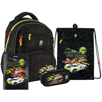 Шкільний набір Kite Hot Wheels SET_HW24-773M (рюкзак, пенал, сумка, папка)