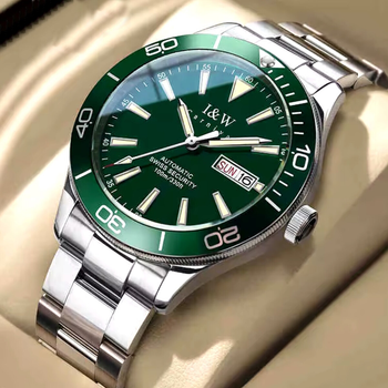Мужские Наручные Часы Carnival Diver Серебристые Механические 10 Атм Стальной Браслет Зеленый Циферблат (342102)