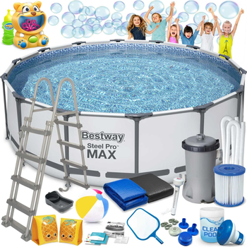 Basen stelażowy Bestway Steel Pro Max 427 x 122 cm 19 w 1 z maszynką do baniek 5612X (5903890614874)