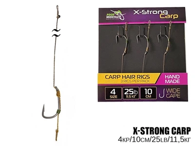 Карповий повідець Проф Монтаж X-Strong Carp 25LB/11,5кг L-10см Гачок №4 3шт