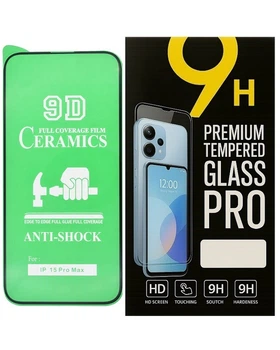 Противоударная защитная пленка Ceramics 9D для Apple iPhone 15 Pro Max Full Glue черная рамка, глянцевая