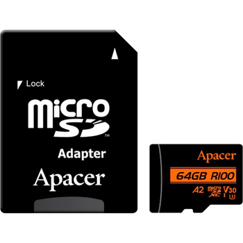 Карта памяти MicroSDXC 64GB UHS-I/U3 Class 10 Apacer (AP64GMCSX10U8-R) + SD адаптер