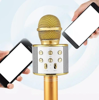 Микрофон караоке Bluetooth USB WSTER WS-858 беспроводной с колонкой Золото