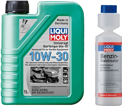 Набор Масло для 4-тактной садовой техники Liqui Moly - Universal 4-T Oil 10W-30 1 л. (1273) + Присадка-стабилизатор Liqui Moly Benzin-Stabilisator для бензина 250 мл (5107)