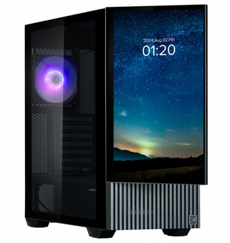 Корпус Zalman z10 ds, Black, Mid Tower, без бп, для ATX/Micro ATX/Mini ITX, 1xType-C/2xUSB 3.0, макс. cpu - 173 мм/vga - 395 мм, 1x120 мм argb / 2x120 мм, 15.6" lcd екран (1920x1080), бічна панель із загартованого скла