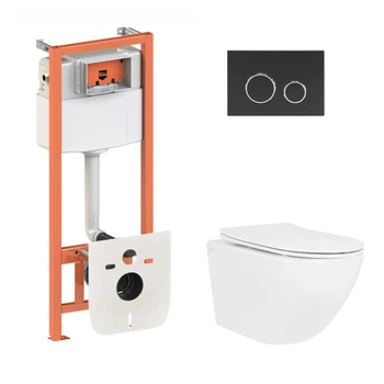 Подвесной унитаз Jay Ultra Quiet 520x360x320 + комплект инсталляции Nest 4 в 1 (круглая клавиша Matt Black)