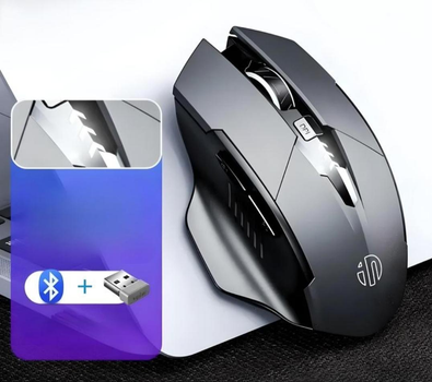 Бездротова ігрова комп'ютерна миша INPHIC F1 Bluetooth +2,4G на акумуляторі чорно-сіра