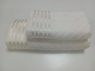 Набор 2 махровых полотенца для ванной LUX COTTON YENI 70*140см + 50*90см, молочный
