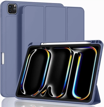Силиконовый чехол обложка + Pencil Direct Charge + Pencil Holder BBM1 для iPad Pro 11" 2024 (M4)/2025(M5) Серо-фиолетовый