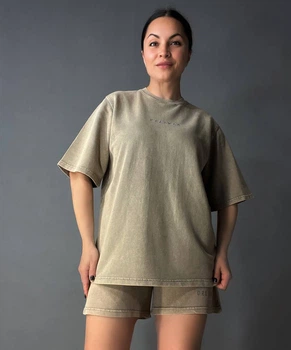 Костюм женский Pepper&mint 25-02 варёный тай-дай футболка и шорты с вышивкой M бежевый