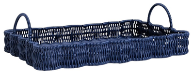 Taca dekoracyjna Homla Cobels pleciona Ciemnoniebieska 42 × 28 × 5.5 cm (5906496728303)