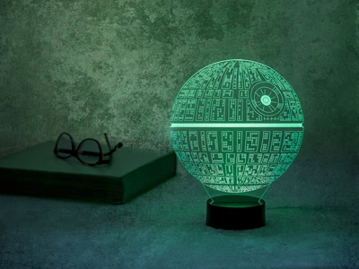 3D ночник CREATIVE подарочная ночная LED лампа светодиодный светильник Звезда смерти 7 цветов на батарейках из акрила для дома спальни детской оригинальный интерьерный декор романтический подарок парню мужу