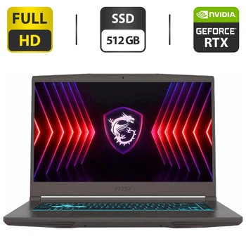 Ноутбук MSI Thin 15 / 15.6" (1920x1080) IPS / Intel Core i5-12450H (8 (12) ядер по 3.3 - 4.4 GHz) / 16 GB DDR4 / 512 GB SSD / nVidia GeForce RTX 4050, 6 GB GDDR6, 96-bit / WebCam