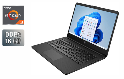 Ноутбук Б-класс HP 14-fg1003cl / 14" (1920x1080) IPS / AMD Ryzen 3 5300U (4 (8) ядра по 2.6 - 3.8 GHz) / 16 GB DDR4 / 512 GB SSD / AMD Radeon Graphics 384SP / WebCam / Windows 10 б/у