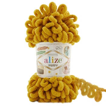 Пряжа Alize Puffy Пуффи с петельками 02 шафран