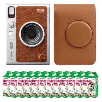 Подарунковий набір Камера для миттєвого друку Fujifilm INSTAX MINI EVO Hybrid Brown / Коричневий чохол / Картриджі на 120 фото
