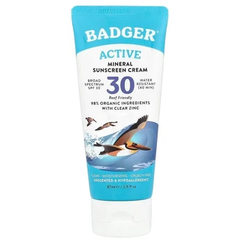 Натуральный минеральный солнцезащитный крем с прозрачным цинком SPF 30, без запаха, Badger Company, 87 мл