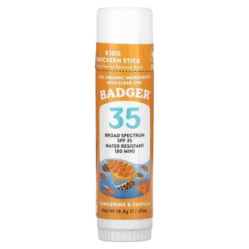 Натуральный минеральный солнцезащитный сток для лица SPF 35, мандарин и ваниль, Kids, Badger Company, 18.4 г