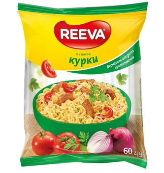 Вермишель ТМ "Reeva" со вкусом курицы 60г уп 60 штук
