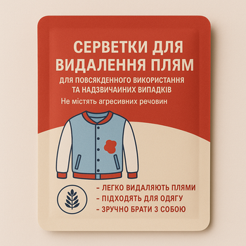 Серветки для чищення і видалення плям з верхнього одягу та взуття
