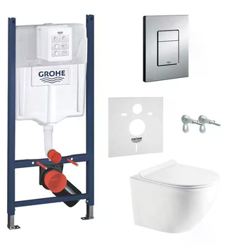 Інсталяція Grohe 5в1 з безободковим унітазом Koller Pool Round Slim Tornado та сидінням Slim Duroplast/Soft-close (GKRST)
