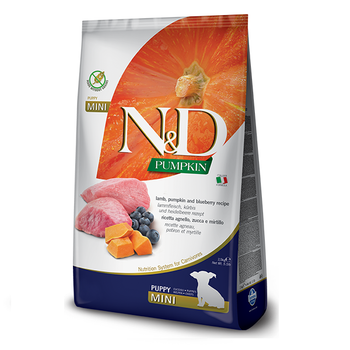 Фармина сухой корм для собак N&D GRAIN FREE PUMPKIN LAMB & BLUEBERRY PUPPY MINI с ягненком, тыквой и черникой, 2,5 кг