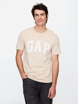 Футболка хлопковая длинная мужская GAP Everyday Soft Logo Bedrock 85576936 L Бежевая (4826241296682)