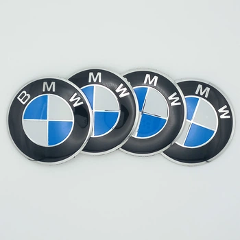 Наклейки на колпачки заглушки для дисков BMW (чёрный+синий) 56 мм
