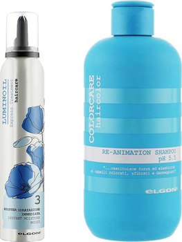 Незмивний мус для волосся Elgon Luminoil Instant Moisture Booster 3 200 мл + Відновлюючий шампунь для пошкодженого волосся Colorcare Re-Animation Shampoo 300 мл (8050327681583/8053264519896)