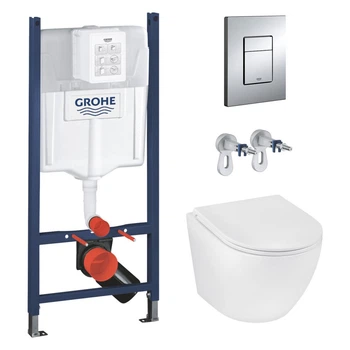 Комплект підвісного унітазу з кришкою Kroner Harz RIMLESS та інсталяції Grohe Rapid SL 4в1 з панеллю змиву Skate Cosmopolitan (3873200A/38732000/WHI493736)